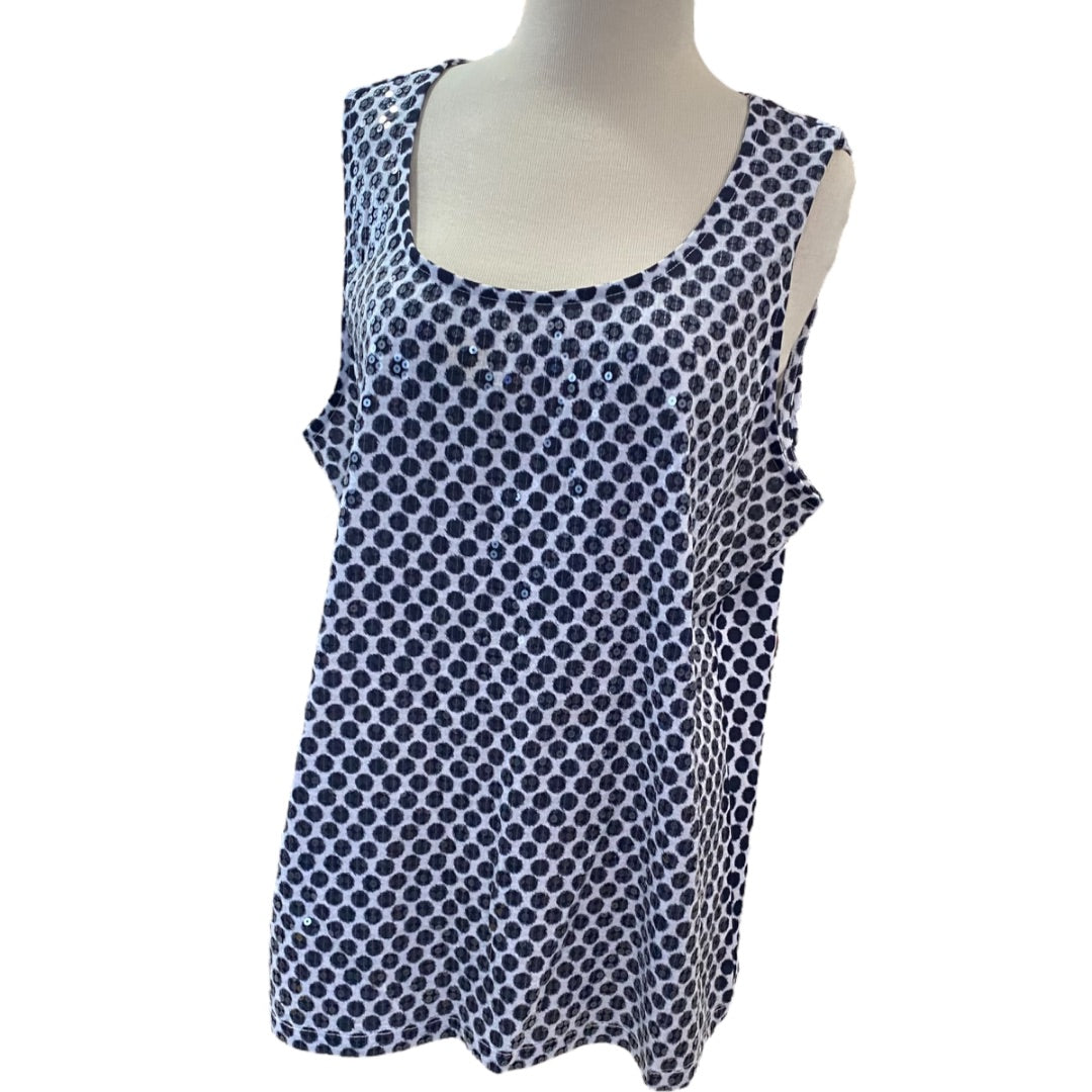 XL Zenergy by Chicos Womens Polka Dot Sequin Front Tank Top Sleeveless Shirt