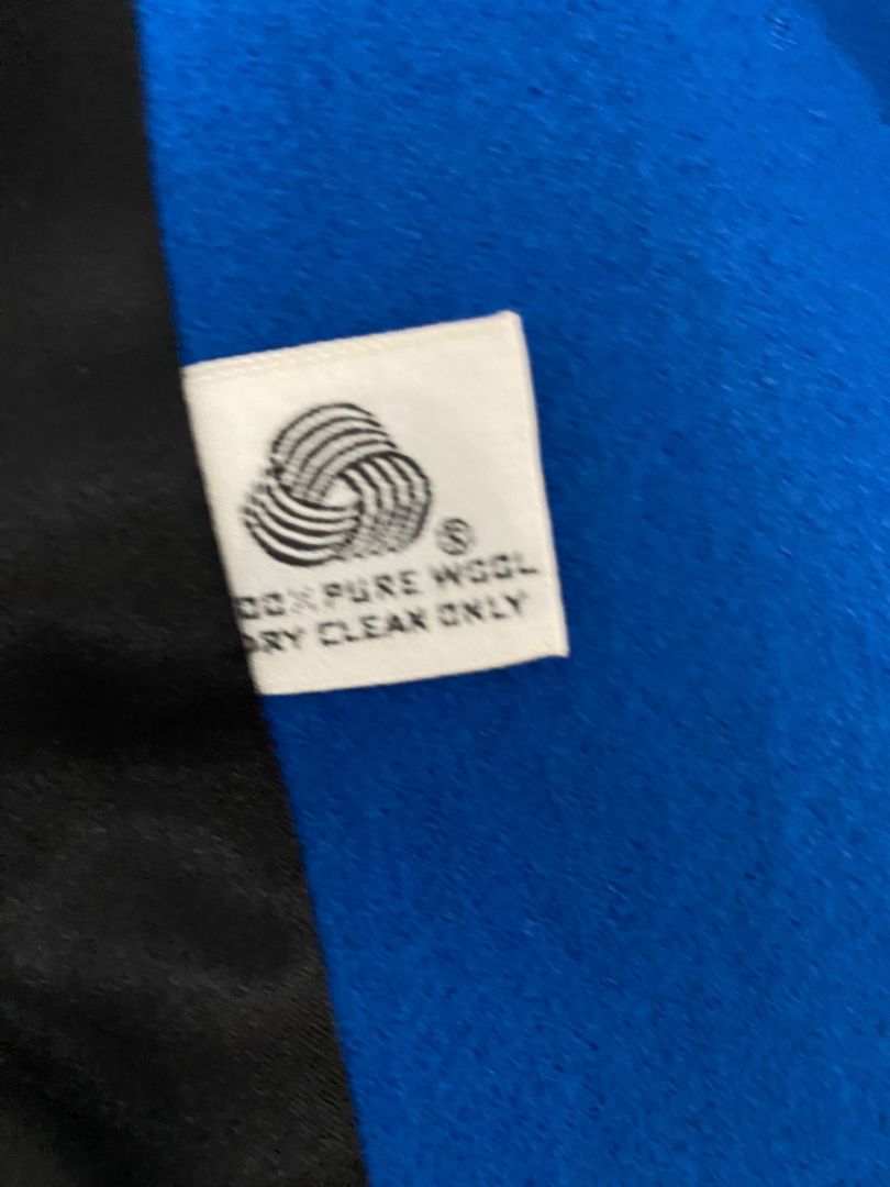 Size 12 A Trigere Coat Womens Black Blue Contrast Wool Classic 1980s