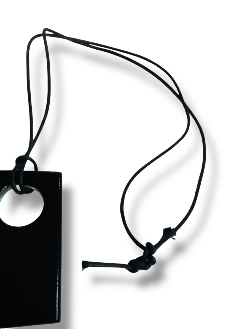 Overhead Necklace Glass Pendant 2.25" Arsty Gold Aqua Black