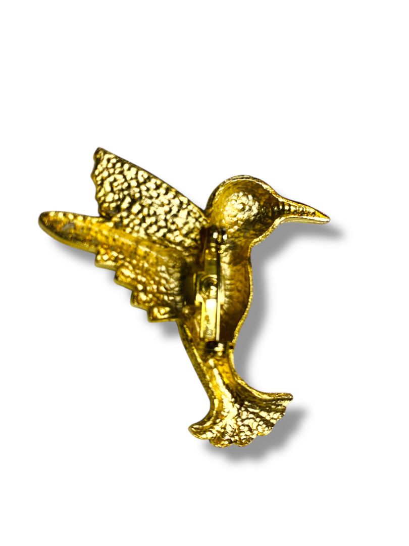 Goldtone Hummingbird Brooch Pin Textured Sparkle 2"