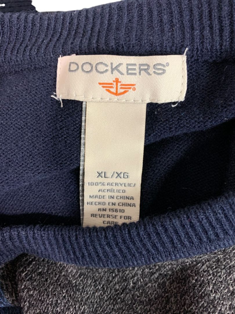 Size XL Dockers Mens Sweater Blue Gray Color Block Crew Neck
