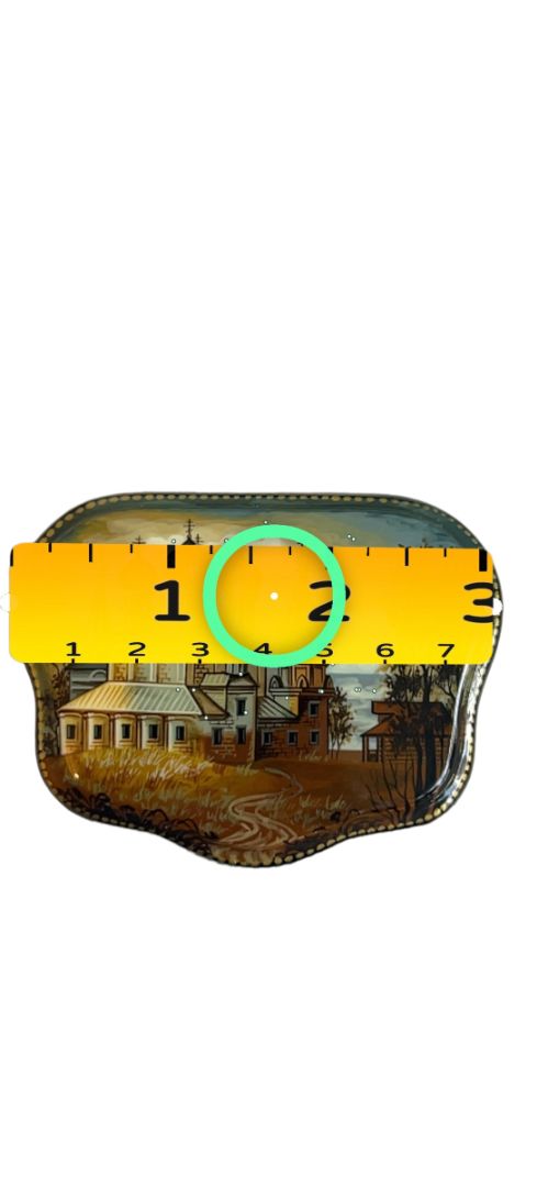 Russian Handpainted Signed Clam Shell Lacquer Trinket Box Trinity Cathedral Sergieva Lavra Mother of Pearl Hinged Red Interior