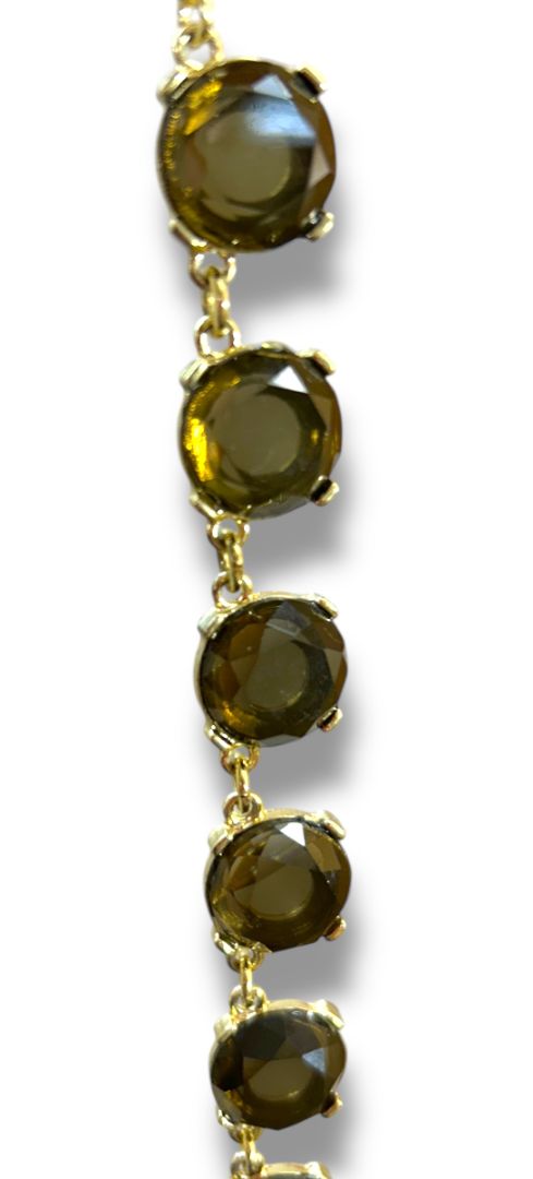 Goldtone Necklace Round Smoky Beads Lays Flat 21"