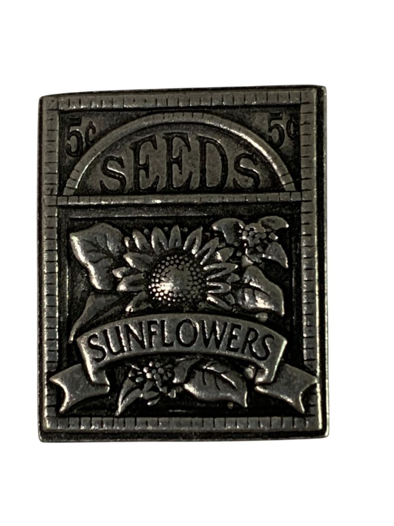Vintage Birds and Blooms Sunflower Seeds Pewter Brooch Pin Badge 1.2"