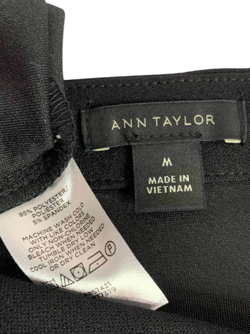 Medium Ann Taylor Womens Pullover Black Shirt Button Embellished Short Sleeve