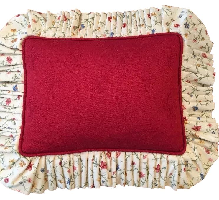 Red Country Ruffle Fleur di Lis Accent Throw Pillow Custom Made 19.5" x 13"
