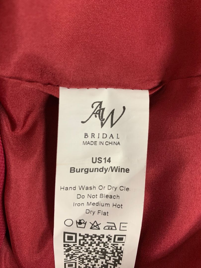 Size 14 A.W. Bridal Dark Red Sheath Dress Lace Overlay Sleeve Wine Burgundy