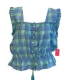 Size XXL Simply Southern Plaid Sleeveless Peplum Shirt Blue Green Cotton NWT