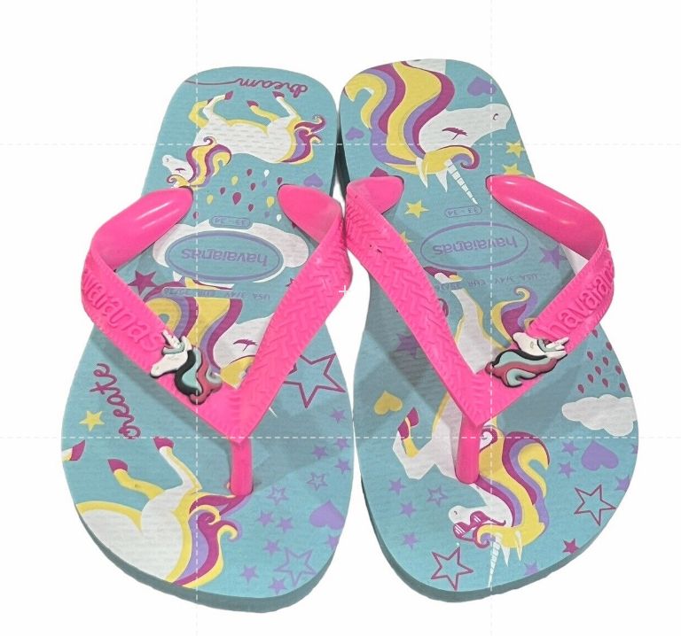 Havaianas Girls Hot Pink Purple Teal Unicorn Flip Flops Sandals Youth Size 3/4