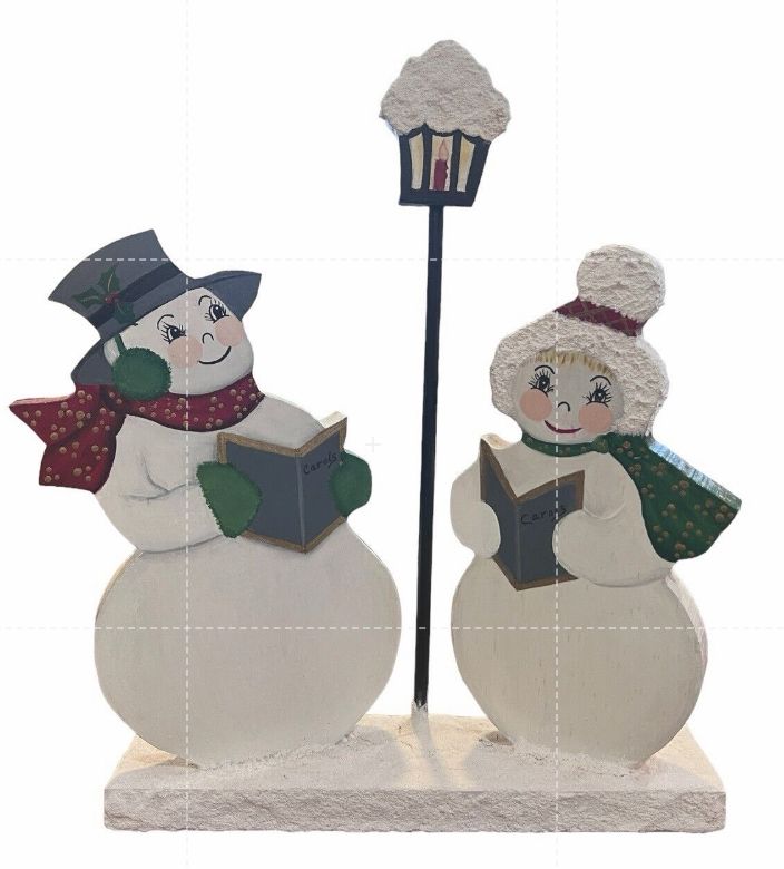 Christmas Decor Santa Snowman Woman Wooden Cut Out Hand Painted Folk Art Whimsy