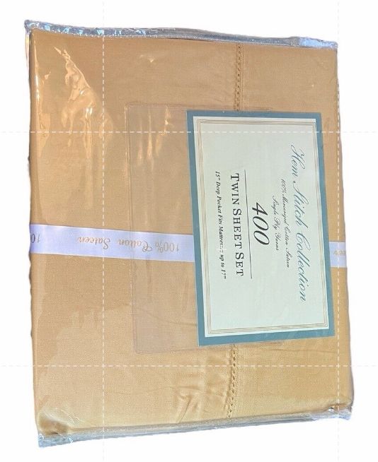 Twin 400 Thread Count Solid Sheet Set Gold Yellow Hem Stitch Collection New