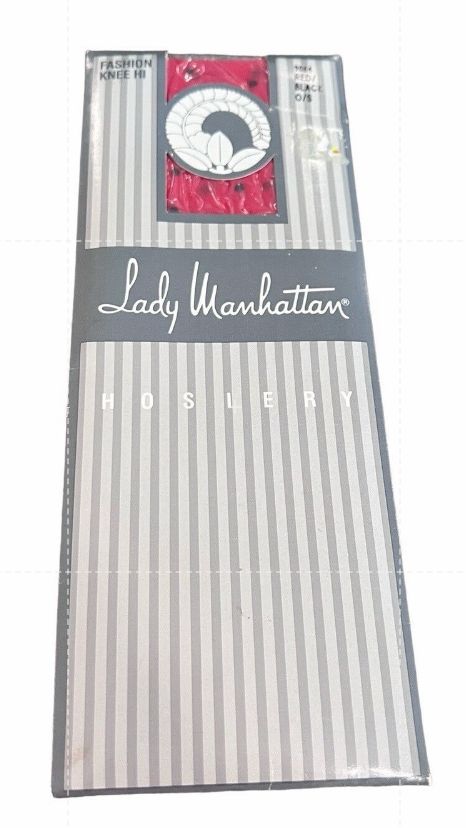 Lady Manhattan Fashion Knee Hi Hosiery Red Black Polka Dot NOS