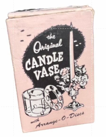 1950’s Candle Vase Plastic Flower Frog For Taper Candles 2 Pieces Original Box