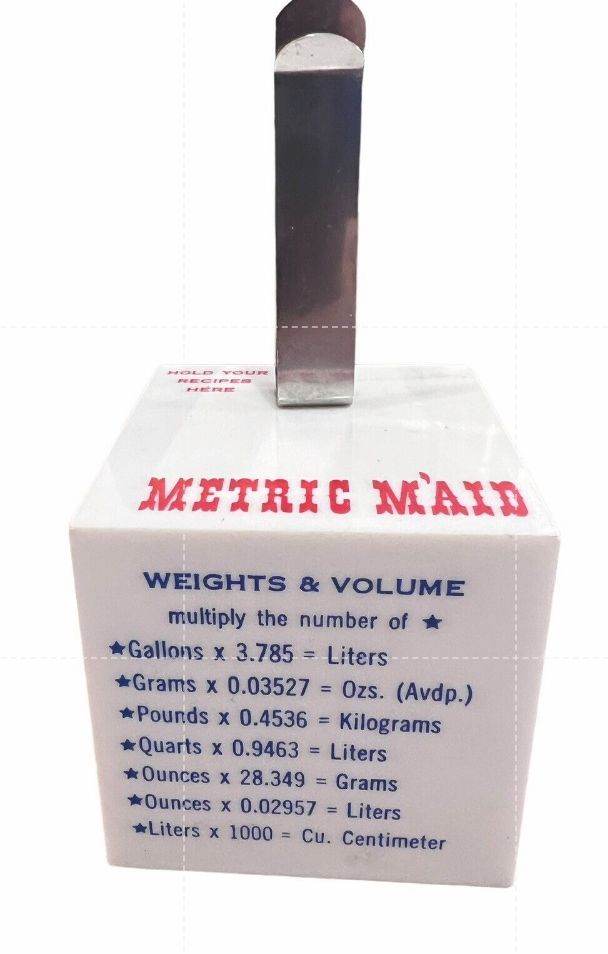 Metric Maid Vintage Recipe Card Holder Cooking Conversion Charts