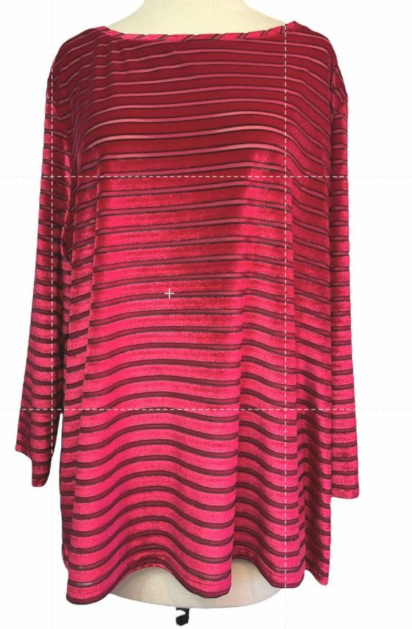 1X Jones New York Women's Top Red and Black Striped 3/4 Sleeves NWT