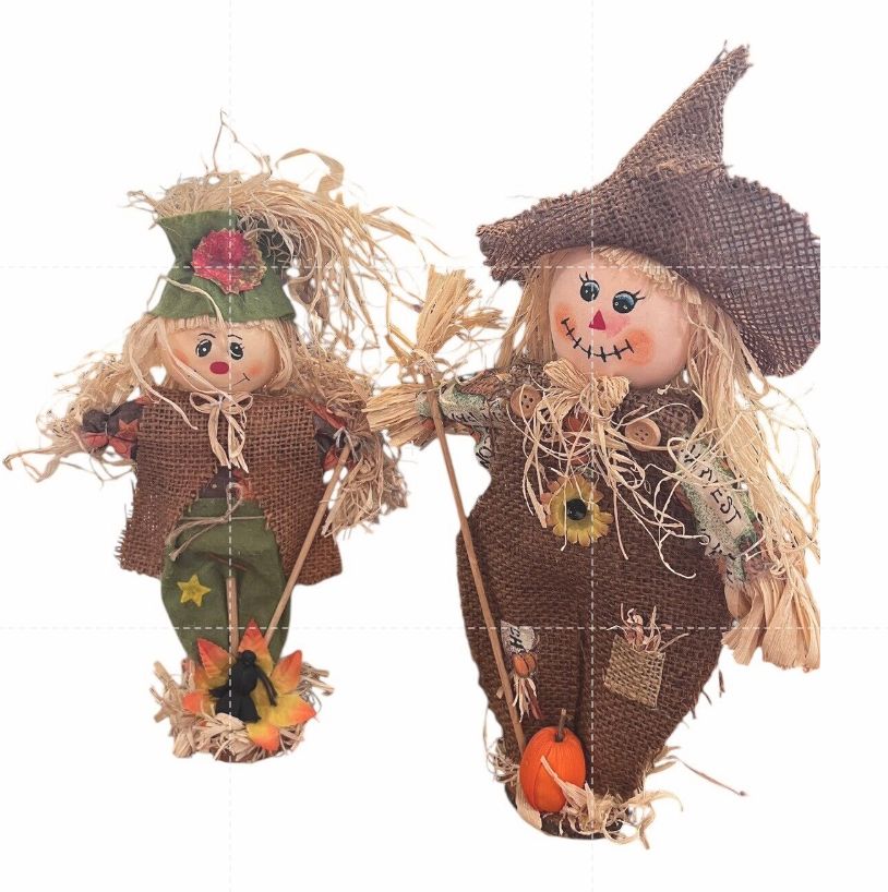 Scarecrow Table Top Decor Pumpkin Fall Thanksgiving Halloween Figures Set Of Two
