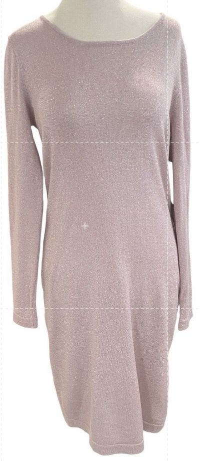 Size M Allison Brittney Women’s Sweater Dress Pink Metallic Long Sleeve Tie Back