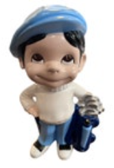 1970's Chalk Ware Boy Golfer Ceramic Mold Figurine Vintage Blue