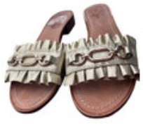 Size 9.5 Kate Spade Ruffle Beau Leather Slide Sandals Gold Chain Preppy Coastal