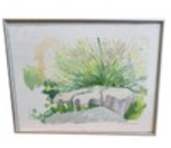 Signed Original Watercolor Painting Framed Zen Landscape Garden Rock Flowers