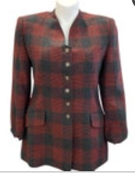 Size 12 John Meyer Of Norwich Blazer Red Gray Plaid Wool Blend Jacket VTG Enamel