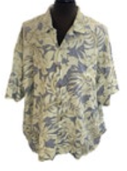 XXL Tommy Bahama Blue Linen Floral Hawaiian Shirt Wood Buttons Cruise