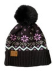 Simply Southern Black Purple Beanie Puff Acrylic Fashionable Winter Hat Knit Ski