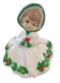 Vintage HOLLY GIRL Christmas Figurine Vase Large Planter 7x6x5 Handpainted