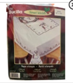 Bucilla Stamped Embroidery Kit 84569 Pfaltzgraff Snow Bear Tablecloth 52x70