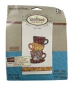 DIMENSIONS Fabric Applique Embroidery Kit Stacked Tea Cups Towel 18X27 72-73690