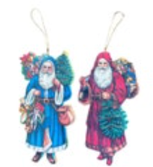 Santa Claus Old World Style Classic Print Wood Christmas Ornament Set Holiday