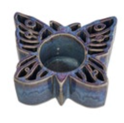 Bay Pottery Votive Butterfly Candle Holder Glazed Blue Purple USA Tea light