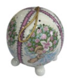 Vintage Ceramic Pomander Scent Ball Pink Angel Cherub Floral Hanging Ornament