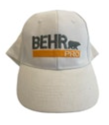 Behr Pro White Baseball Hat Embroidered Logo Ball Cap Hook Loop Adjustable