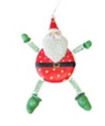 Santa Claus Spring Arm Carved Wood Christmas Ornament Holiday Painted