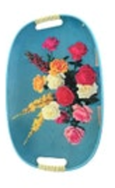 Vintage Serving Tray MCM Floral Roses Wrapped Handles Bouquet Bright Japan