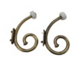 Vintage Brass Hook Rack White Ceramic Knob Coat Hat Towel 5” Scroll Dark Patina