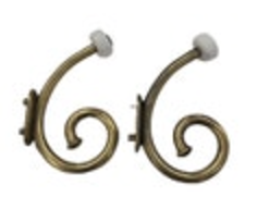 Vintage Brass Hook Rack White Ceramic Knob Coat Hat Towel 5” Scroll B