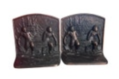 Antique Iron Pirate Bookends w/ Treasure Chest & Ship Vintage Pair Set