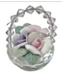 Miniature Crystal Basket Porcelain Roses Pink Purple Spring Easter