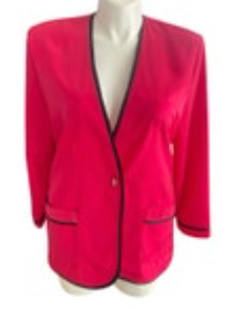 Peter Popovitch Ladies Casual Jacket Pink Size Large Black Trim Vintage