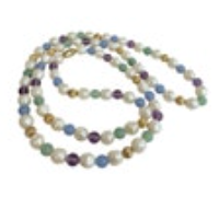 Necklace Gold Tone Multicolor Faux Pearl Beaded 34” Classic Grannycore