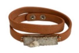 Brown Vegan Leather Wrap Bracelet Wrap Druzy Stone Charms Snap Clasp Double Wrap