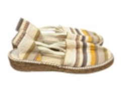 Eric Michael Beige Espadrille Sling Back Silk Striped Sandals Size 39 (8.5-9)