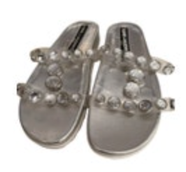 Karl Lagerfeld Slide Sandals Size 9.5 Womens Belinda Silver Metallic Chunky