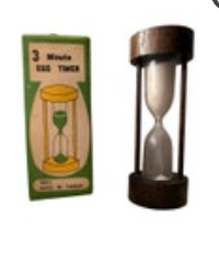Vintage 3 Minute EGG TIMER w/ Box Hourglass Shaped Wooden White Sand Taiwan