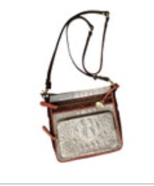Brahmin Cleo Melbourne Tri Color Croc Embossed Leather Crossbody Orange Trim