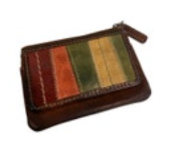 FOSSIL ID or Credit Card Holder Coin Purse Brown Stitched Colored Leather Boho