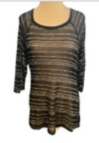 TINA STEPHENS Black striped Gauze Top Poly Spandex Size Medium
