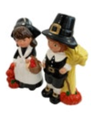 Vintage Handmade Ceramic Mold Thanksgiving Pilgrims Figurine Figures Black White